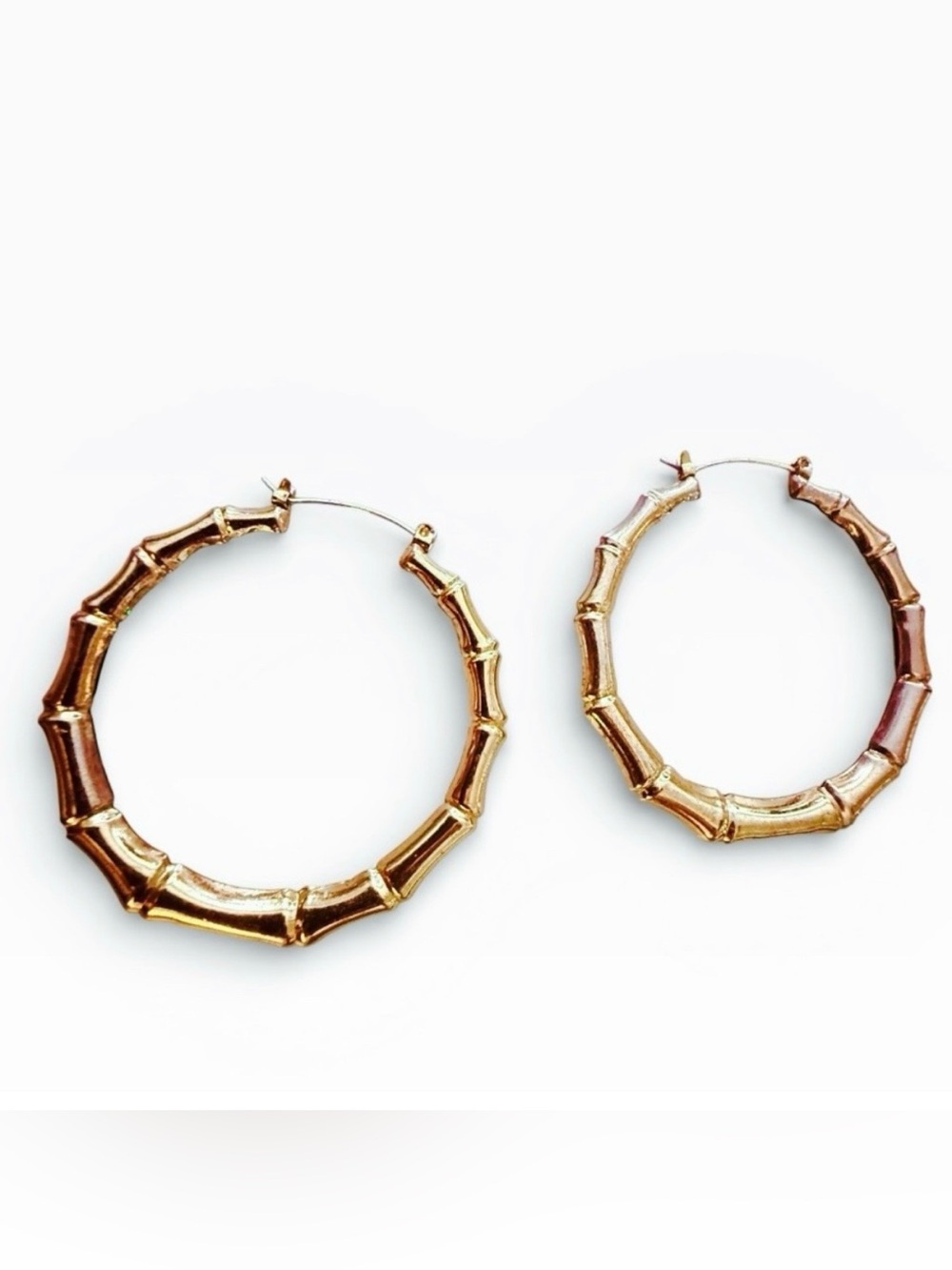 Vintage Gold Bamboo Look Extra‎ Large Hoop Earrings, 2.5” Long
